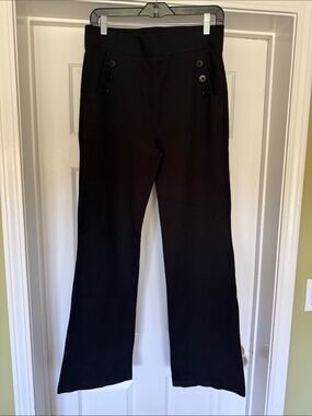 Betabrand Dress Pant Yoga Pants Bootcut Black Sailor Button L